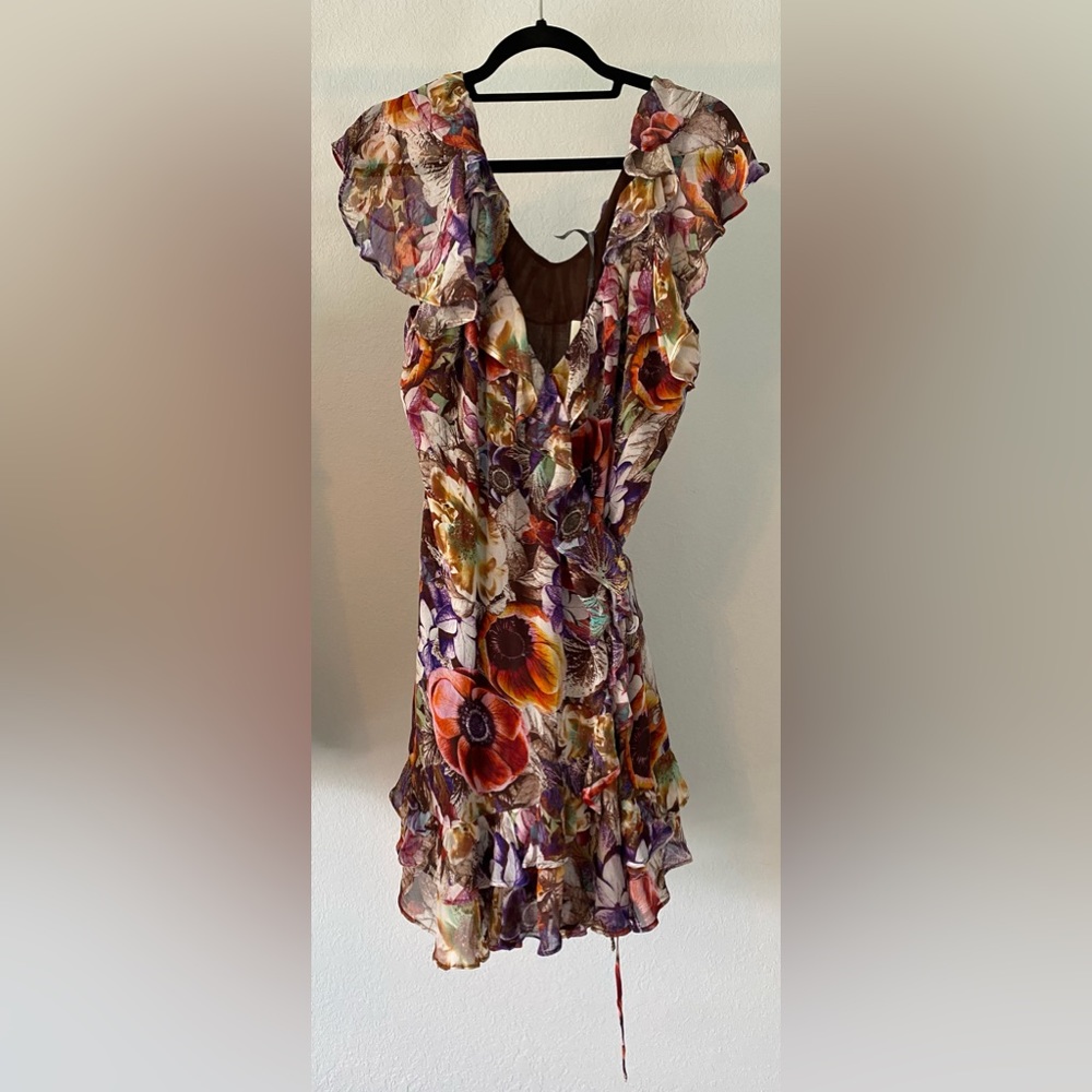 Anthropologie Floral Ruffled Mini Wrap Dress